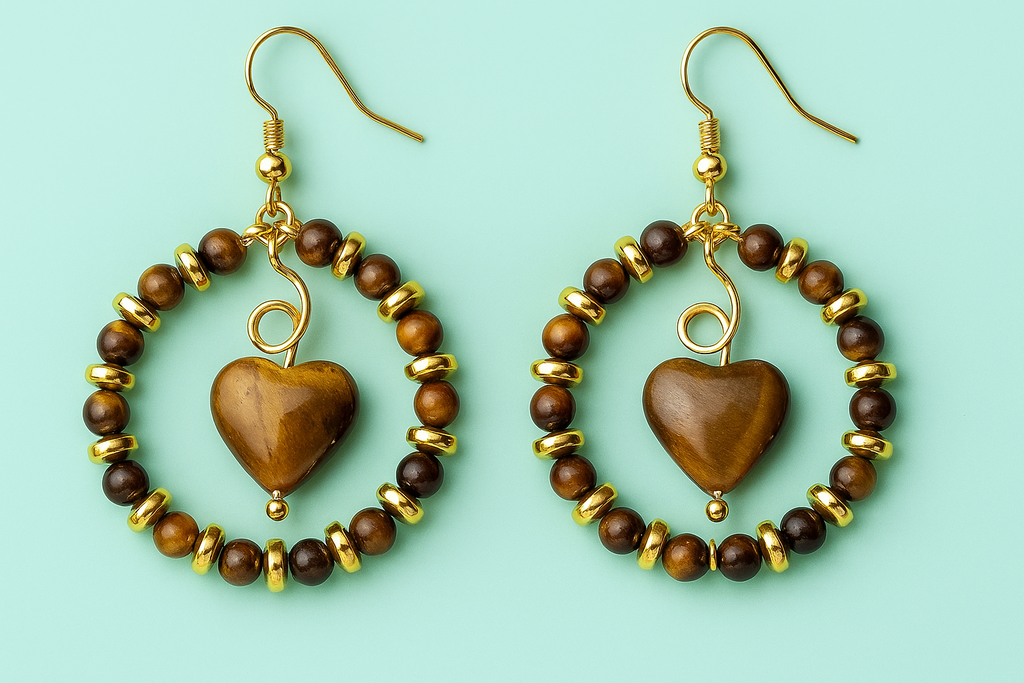 Tiger's Eye Heart Hoop Earrings image 0