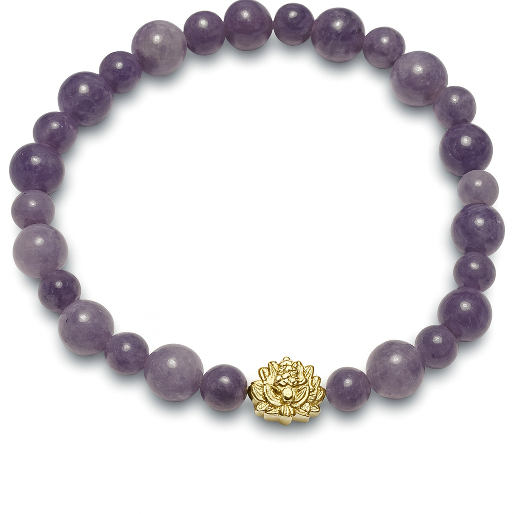 Harmony Lepidolite Bead Bracelet with Lotus Charm image 0