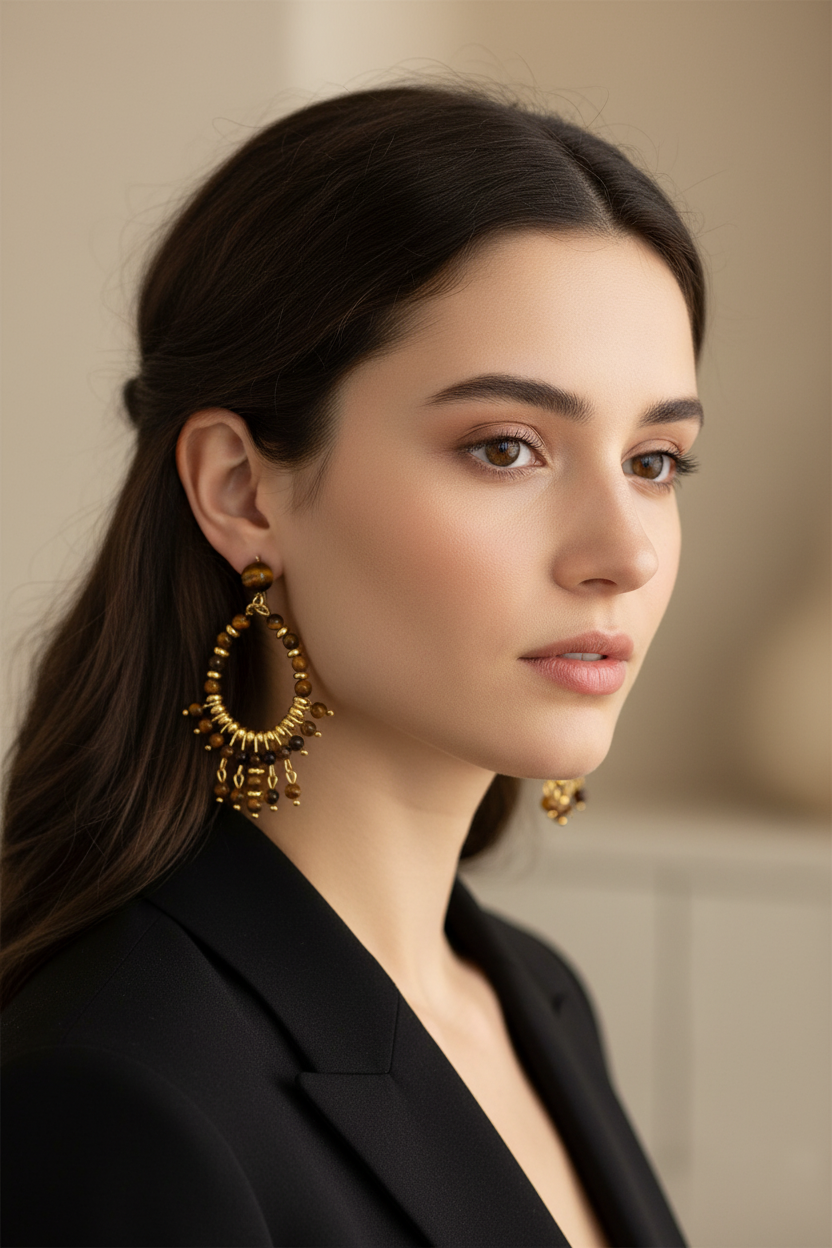 Golden Tiger's Eye Hoop Earrings