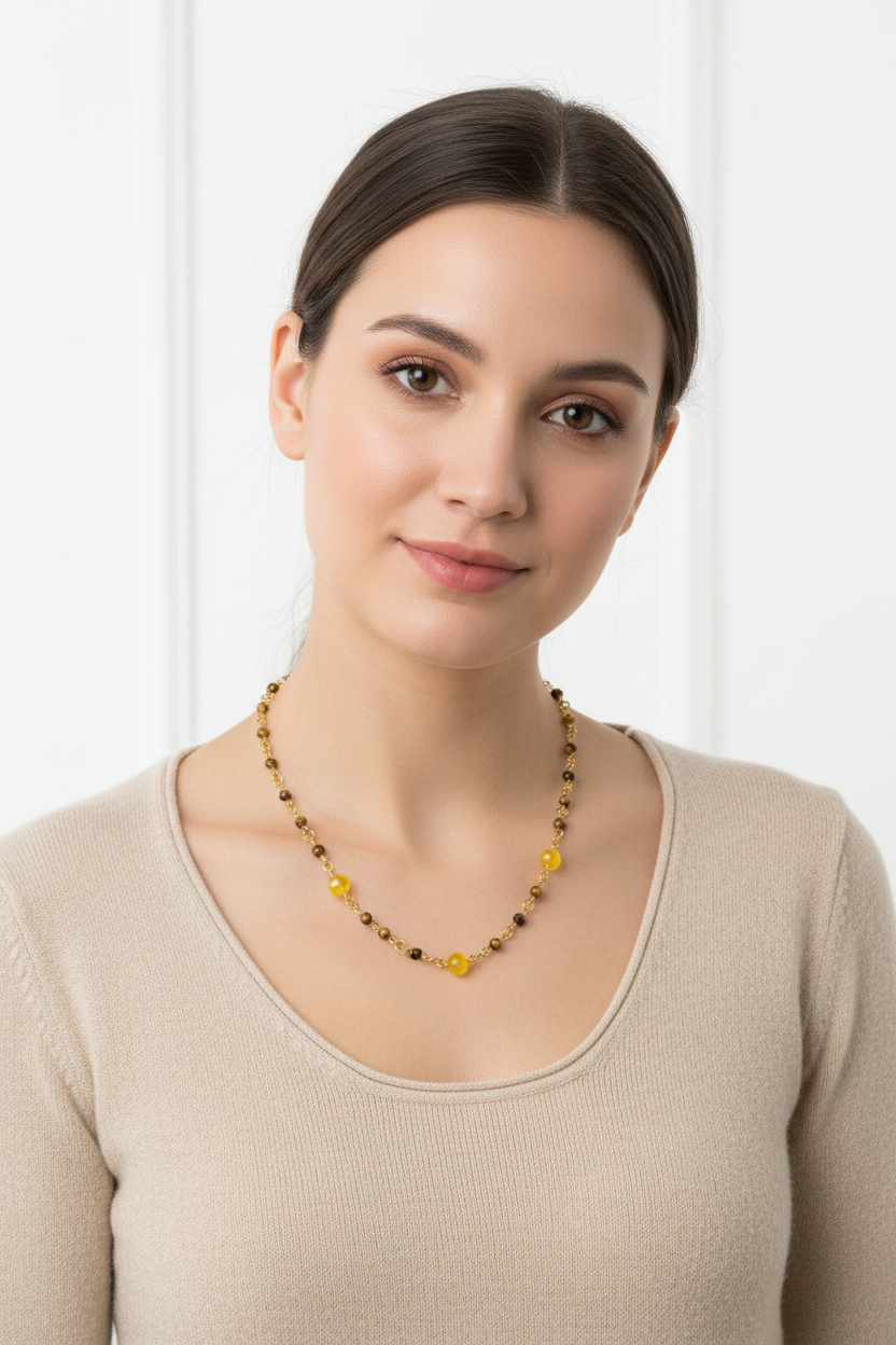 Tigers Eye &amp; Citrine Brass Necklace